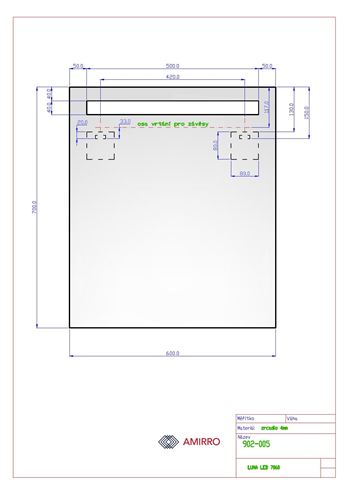 AMIRRO LUNA LED zrcadlo 60x70 cm, s osvětlením 902-005 Technický nákres