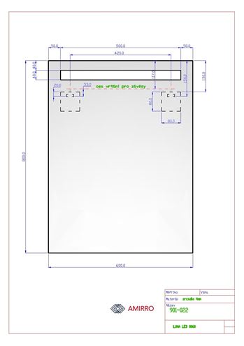 AMIRRO LUNA LED zrcadlo 60x80 cm, s osvětlením 901-022 Technický nákres