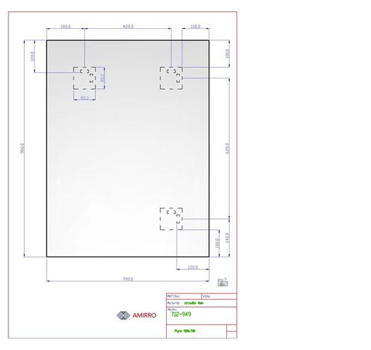 AMIRRO PURE zrcadlo 70x90 cm, reverzibilní 712-949 Technický nákres