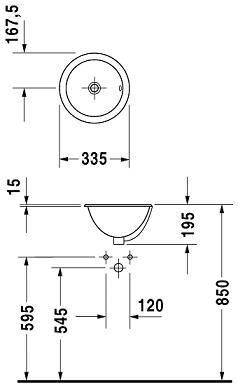 DURAVIT ARCHITEC umyvadlo 33,5 cm, s přepadem 0473340031 Technický nákres