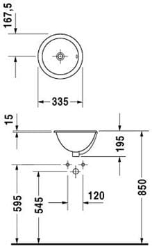 DURAVIT ARCHITEC umyvadlo 33,5 cm, s přepadem 0473340031 Technický nákres