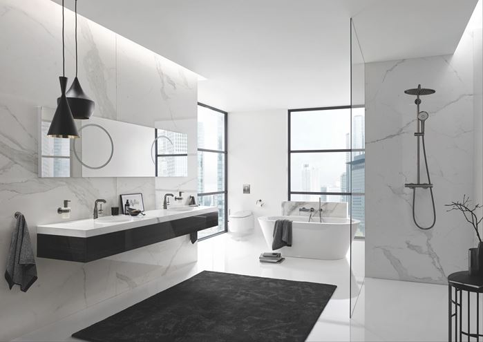 GROHE ESSENCE NEW umyvadlová stojánková baterie, s odtokovou soupravou, kartáčovaný hard graphite 23462AL1 Obrázek - fotka