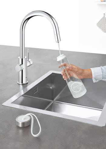 GROHE BLUE HOME dřezová elektronická baterie, s vytahovací koncovkou, s filtračním a chladícím zařízením, Bluetooth, napájení ze sítě, chrom 31541000 Obrázek - fotka