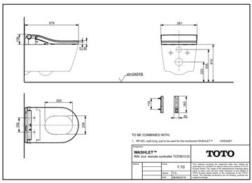 CONCEPT 300 WASHLET závěsné WC s bidetovým sedátkem, Rimless, kulaté 542EY-CON-WC-R+801CG Technický nákres