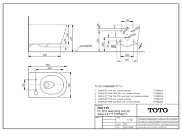 CONCEPT 300 WASHLET závěsné WC s bidetovým sedátkem, Rimless, kulaté 542EY-CON-WC-R+801CG Technický nákres