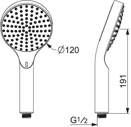 HANSA ACTIVEJET DIGITAL ruční sprcha pr. 120 mm, digitální, bluetooth, chrom/světle šedá 84310180 Technický nákres