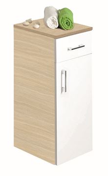 CONCEPT 50 nízká skříňka 35,5x35,5x77,9 cm, 1 zásuvka, 1 dvířka, panty vpravo, bělený dub/lesklá bílá