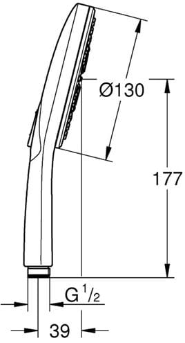 GROHE RAINSHOWER SMARTACTIVE 130 ruční sprcha pr. 130 mm, 3 proudy, Water Saving, kartáčovaný hard graphite 26574AL0 Technický nákres