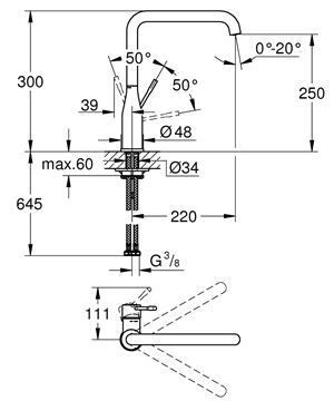 GROHE ESSENCE NEW dřezová baterie, kartáčovaný hard graphite 30269AL0 Technický nákres