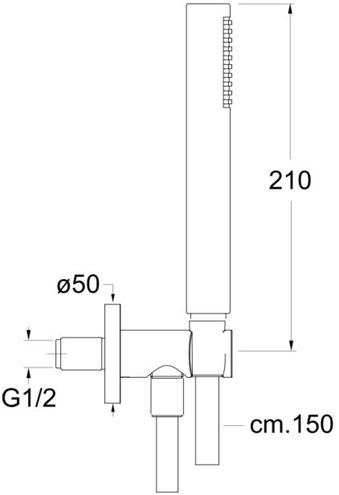 CRISTINA sprchová souprava 3-dílná, ruční sprcha 210 mm, hadice, držák, matná černá CRIPD47513 Technický nákres