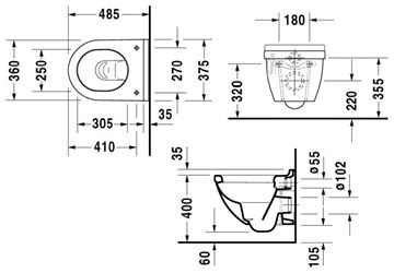 DURAVIT STARCK 3 závěsné WC 2227090000 Technický nákres