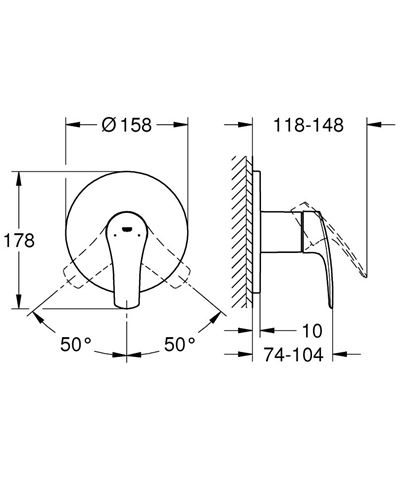 GROHE EUROSMART sprchová podomítková baterie, chrom 24042003 Technický nákres