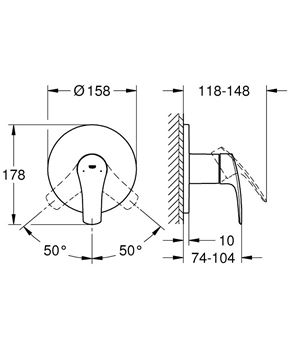 GROHE EUROSMART sprchová podomítková baterie, chrom 24042003 Technický nákres