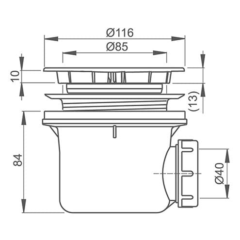 ROTH vaničkový sifon pr. 90 mm, bílá 8100015 Technický nákres