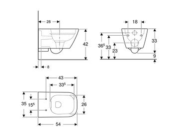 GEBERIT SMYLE SQUARE závěsné WC, Rimfree splachování 500.208.01.1 Technický nákres