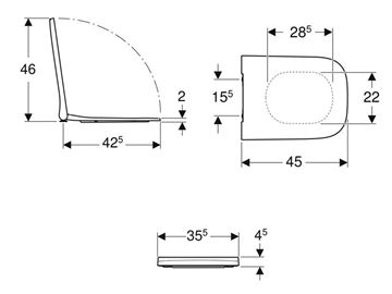 GEBERIT SMYLE SQUARE WC sedátko, Slim, Soft-Closing, lesklá bílá 500.687.01.1 Technický nákres