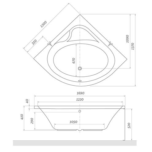 ROTH FLORA NEO 120 čelní panel k vaně 120x52 cm 9590001 Technický nákres