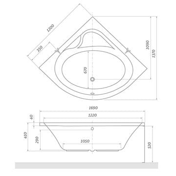 ROTH FLORA NEO 120 čelní panel k vaně 120x52 cm 9590001 Technický nákres