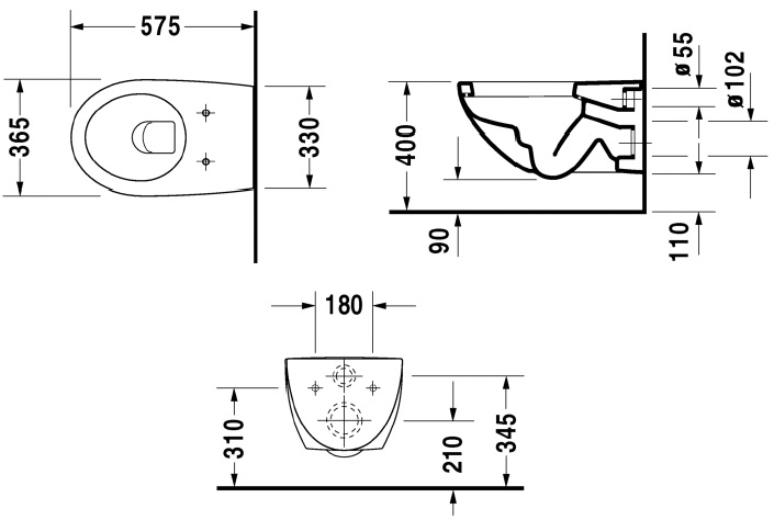 DURAVIT ARCHITEC závěsné WC 2546090064 Technický nákres