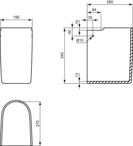 IDEAL STANDARD CONNECT polosloup pro umyvadlo E711301 Technický nákres