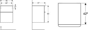 GEBERIT SMYLE SQUARE nízká skříňka 45x47x60 cm, 2 zásuvky, lesklá bílá 500.357.00.1 Technický nákres