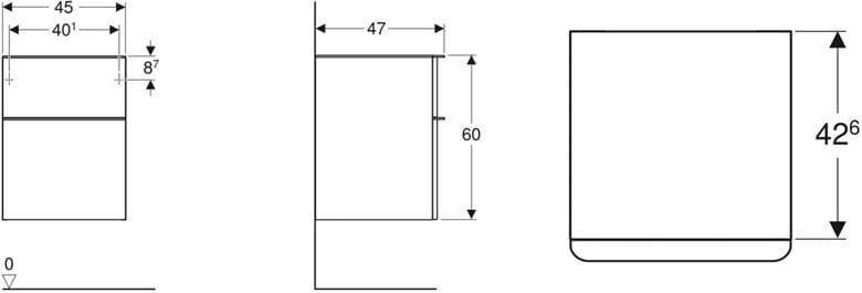GEBERIT SMYLE SQUARE nízká skříňka 45x47x60 cm, 2 zásuvky, lesklá bílá 500.357.00.1 Technický nákres