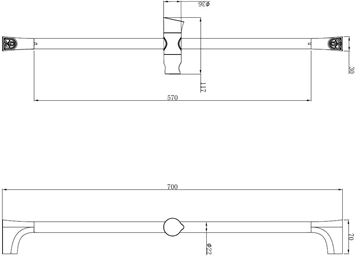 EASY sprchová tyč 700 mm s držákem ruční sprchy, chrom JA184 Technický nákres