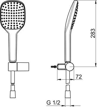 HANSA ACTIVEJET STYLE sprchová souprava 3-dílná, ruční sprcha 110x120 mm, hadice, držák, bílá/chrom 84380213 Technický nákres