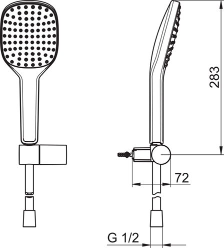 HANSA ACTIVEJET STYLE sprchová souprava 3-dílná, ruční sprcha 110x120 mm, hadice, držák, bílá/chrom 84380213 Technický nákres