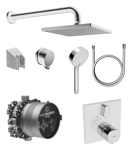 HANSA sprchový set s termostatickou podomítkovou baterií, horní sprcha, ruční sprcha se 3 proudy, hadice, držák, chrom 89950000 Obrázek - Hlavní obrázek