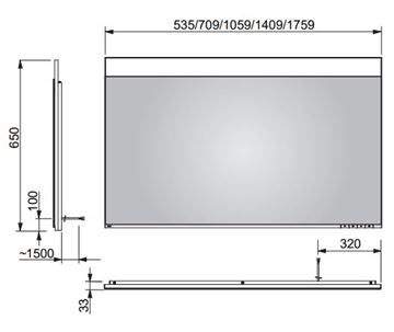 KEUCO EDITION 400 zrcadlo 106x65 cm, s osvětlením, s regulací stmívání a teploty světla, se senzorem 11596172000 Technický nákres