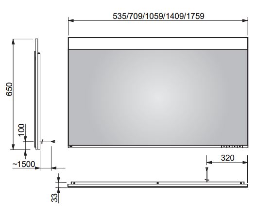 KEUCO EDITION 400 zrcadlo 106x65 cm, s osvětlením, s regulací stmívání a teploty světla, se senzorem 11596172000 Technický nákres