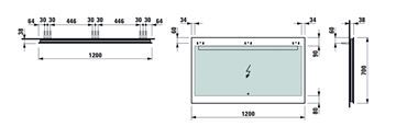 LAUFEN LEELO zrcadlo 120x70 cm s osvětlením, s regulací stmívání, se senzorem H4476729501441 Technický nákres