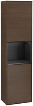 VILLEROY & BOCH FINION vysoká skříňka 41,8x27x151,6 cm, 2 dvířka, police, panty vpravo, s osvětlením, Walnut/, matt Black