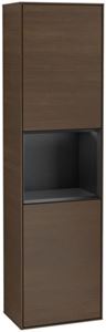 VILLEROY & BOCH FINION vysoká skříňka 41,8x27x151,6 cm, 2 dvířka, police, panty vpravo, s osvětlením, Walnut/, matt Black