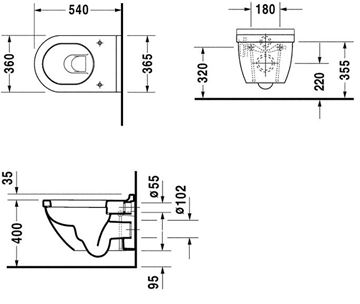 DURAVIT STARCK 3 závěsné WC 2225090000 Technický nákres