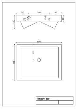CONCEPT 200 skříňka s umyvadlem 60x48x56,5 cm, 2 zásuvky, bříza/bílá C200.2 + H818952 Technický nákres