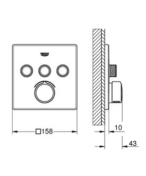 GROHE SMARTCONTROL podomítková baterie, pro 3 spotřebiče, Water Saving, chrom 29149000 Technický nákres