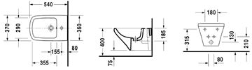 DURAVIT DURASTYLE závěsný bidet 2287150000 Technický nákres
