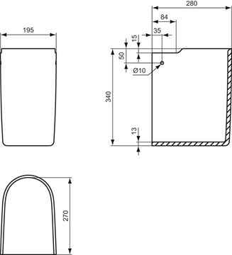 CONCEPT CUBE polosloup pro umyvadlo, alpská bílá  E783901 Technický nákres
