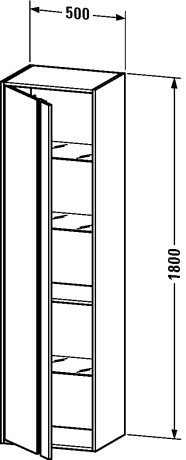 DURAVIT KETHO vysoká skříňka 50x36x180 cm, 1 dvířka, panty vlevo, matná bílá KT1265L1818 Technický nákres