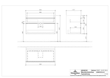 VILLEROY & BOCH VENTICELLO skříňka pod umyvadlo 95,3x50,2x59 cm, 2 zásuvky, Glossy White A92601DH Technický nákres