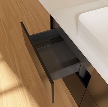 VILLEROY & BOCH FINION skříňka pod umyvadlo 120x50,1x60,3 cm, 4 zásuvky, Push-open, Black Matt Lacquer/bílá skleněná deska F13100PD Obrázek - fotka
