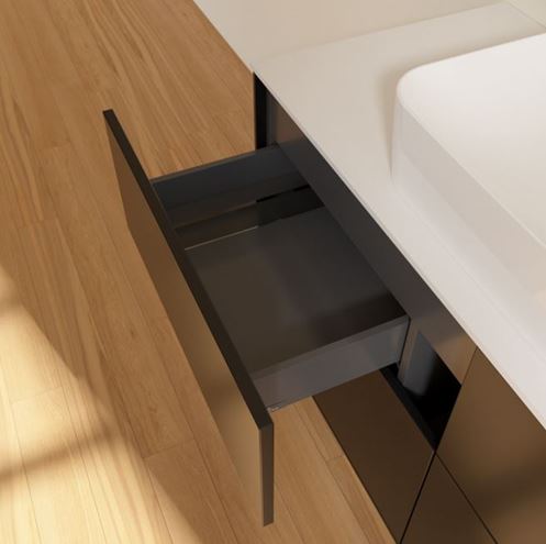 VILLEROY & BOCH FINION skříňka pod umyvadlo 120x50,1x60,3 cm, 4 zásuvky, Push-open, Black Matt Lacquer/bílá skleněná deska F13100PD Obrázek - fotka