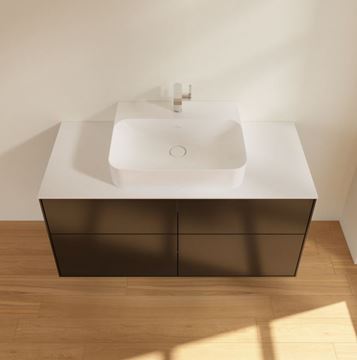 VILLEROY & BOCH FINION skříňka pod umyvadlo 120x50,1x60,3 cm, 4 zásuvky, Push-open, Black Matt Lacquer/bílá skleněná deska F13100PD Obrázek - fotka