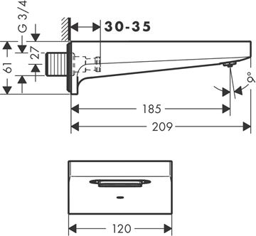 HANSGROHE METROPOL vanová vpust, chrom 32543000 Technický nákres