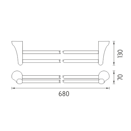 NIMCO MONOLIT držák ručníků 680 mm, dvojramenný, chrom MO 4061D-26 Technický nákres