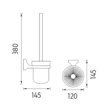 NIMCO MONOLIT WC štětka, nástěnná, sklo, chrom MO 4094C-26 Technický nákres