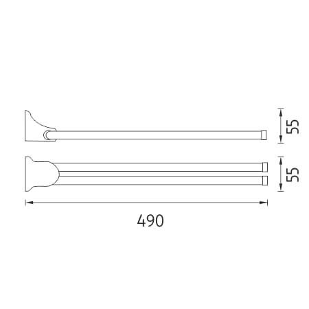 NIMCO MONOLIT držák ručníků 490 mm, dvojramenný, otočný, chrom MO 4096-26 Technický nákres