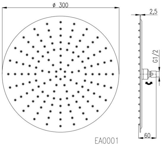 EASY horní sprcha pr. 300 mm, nerez EA0001 Technický nákres
